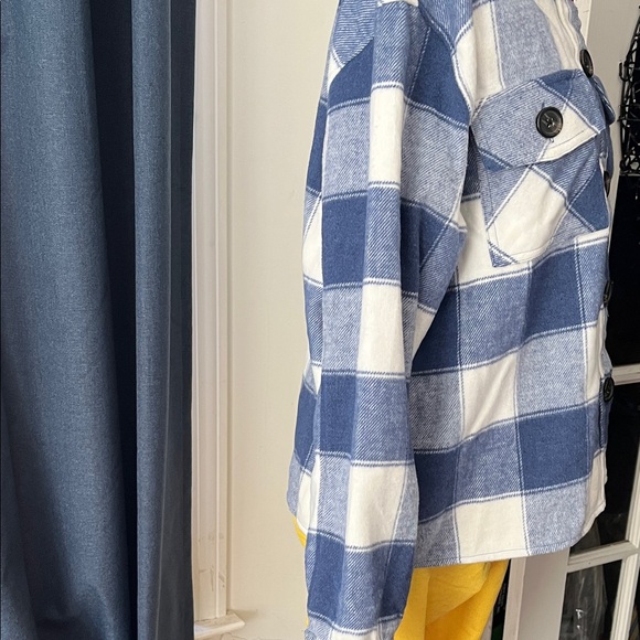 Steve Madden Blue and White Plaid Button Down Shirt - Picture 5 of 11